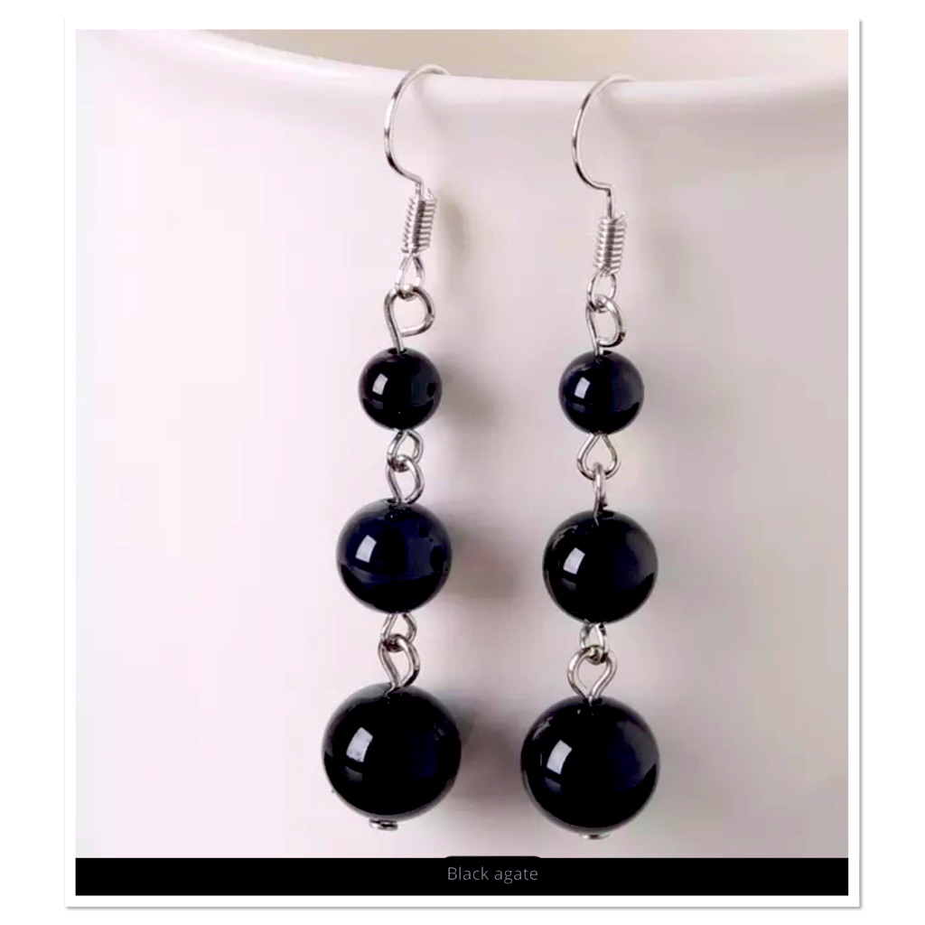 Natural Black Agate Earrings 22$